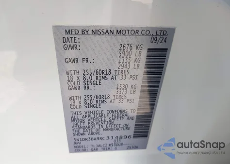 2024 Nissan Pathfinder Sv Fwd из США, поврежденный, VIN 5N1DR3BA9RC314896